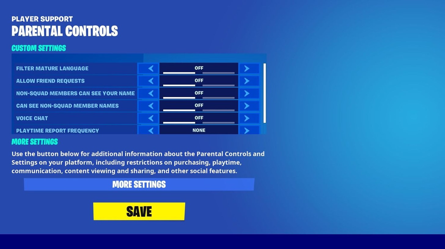 Parental controls Fortnite